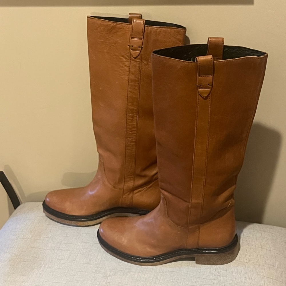 Boemos Italian Leather Tan Tall Riding- Style Boots, made in Italy, Euro Size 37 - Picture 2 of 8